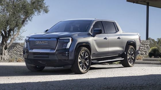 GMC Sierra EV dual motor powertrain with 754Ps rated to tow up to 9500 pounds and can haul up to 1300 pounds of payload