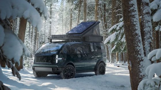 A purpose-built trcuk Canoo pickup w 8 ft bed with ample storage interior
